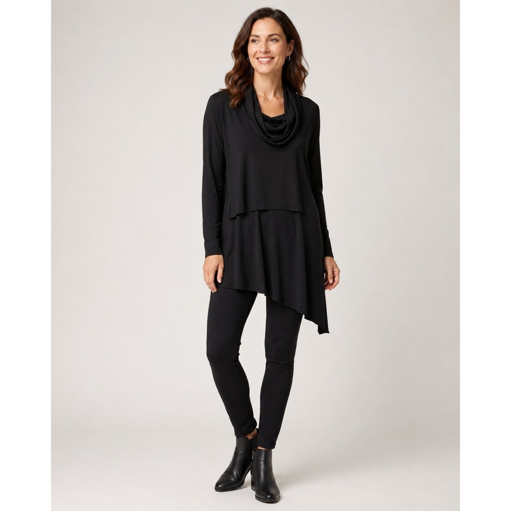 Bryn Walker Lagenlook Tunic Top Womens Large Black Modal Minimalist Capsule